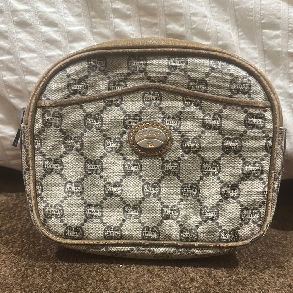 Gucci Plus Monogram Beige and Brown Pouch.